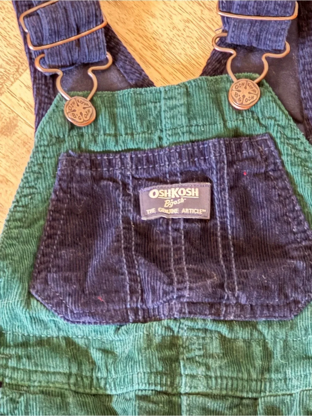 OshKosh B’gosh 2T Green & Navy Corduroy Lined Overalls